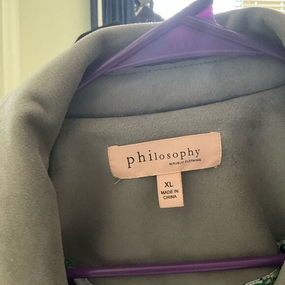 Philosophy Gray Leather Moto Jacket with Wide Lapels - Picture 3 of 3